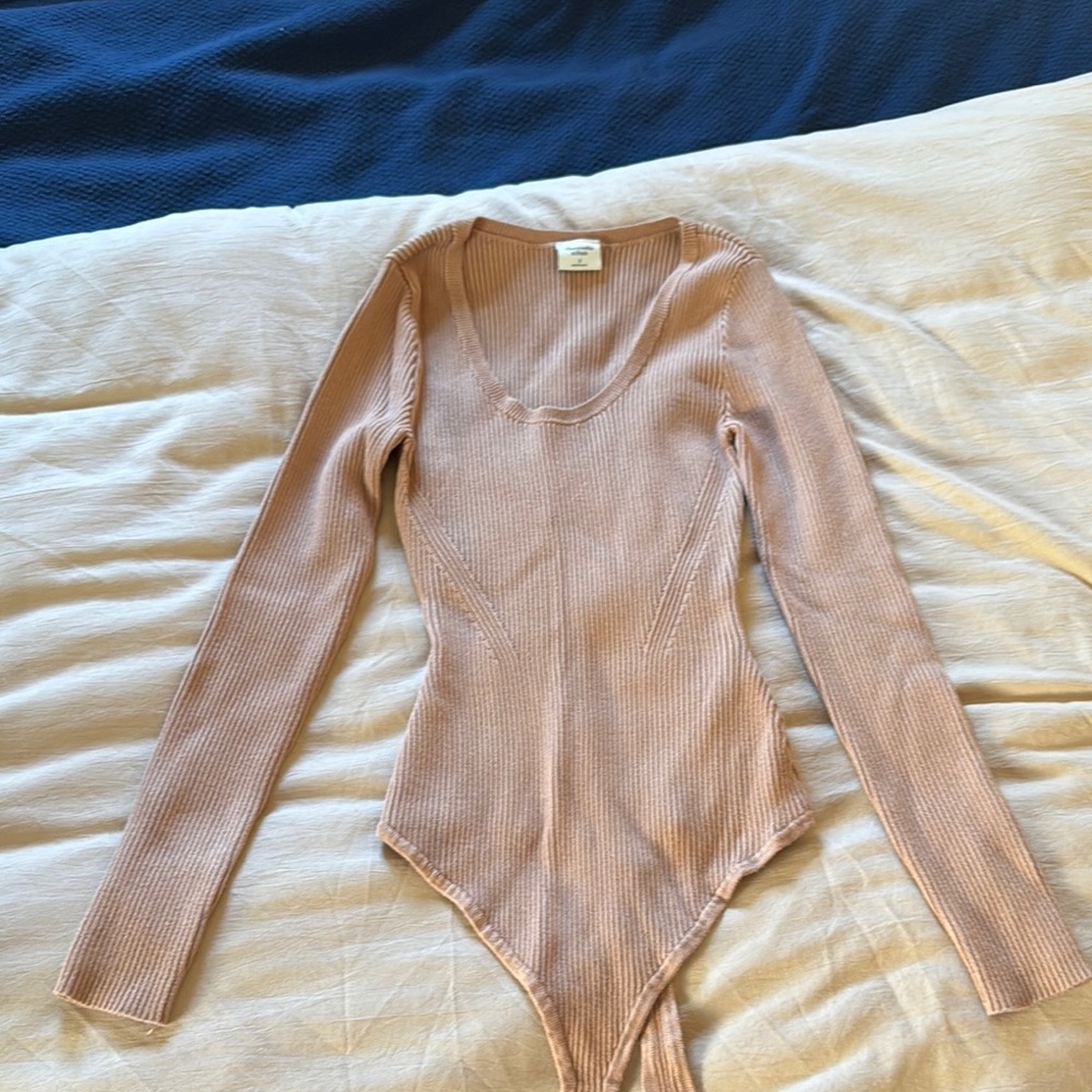 Abercrombie & Fitch Tan Ribbed Long Sleeve Bodysuit